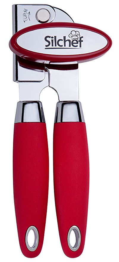 Silchef Heavy Duty Can Opener - Easy-to-Use Manual Tin Opener that Cuts With Smooth Action, No Jagged Edges, Rust Proof, Red