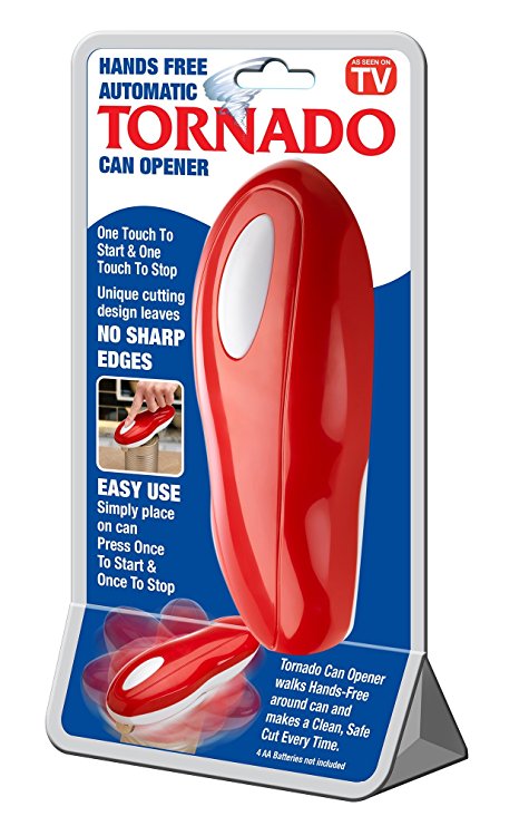 Tornado Can Opener - Hands Free, Automatic 1-Touch Smooth Edge with Built-In Retrieval Magnet - Great for Arthritis Sufferers - Red