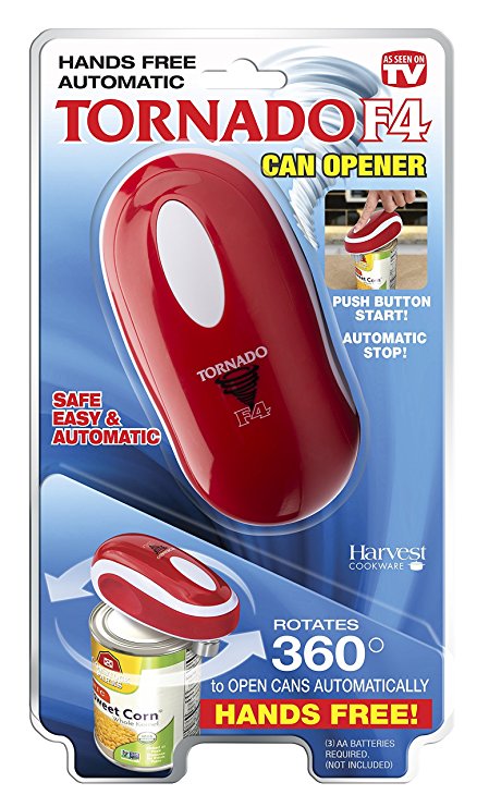 Tornado F4 Can Opener - New and Improved - Safest, fastest, Easiest Hands-Free Can Opener (Red)…